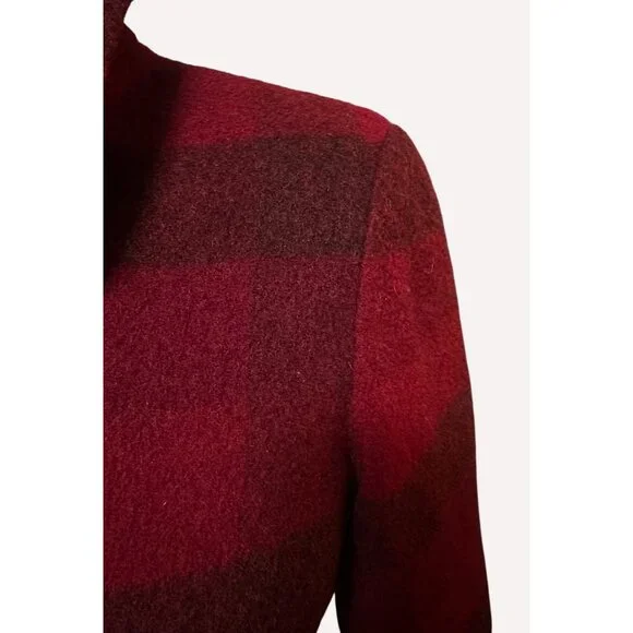 Eddie Bauer Womens Red & Black Plaid Fitted Wool Zipper jacket Small Cabincore - Picture 6 of 11
